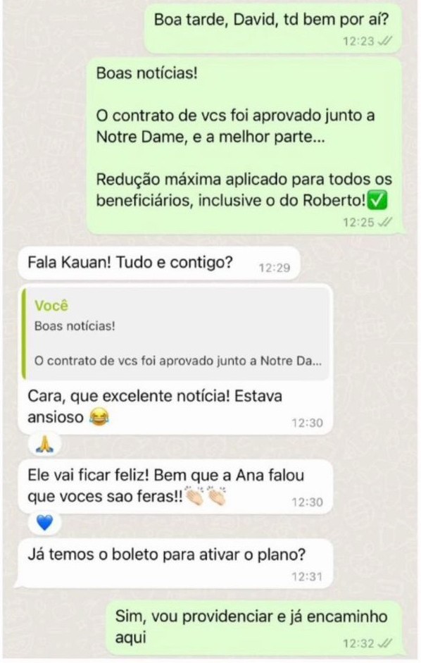 Feedback de cliente empresarial NotreDame no WhatsApp
