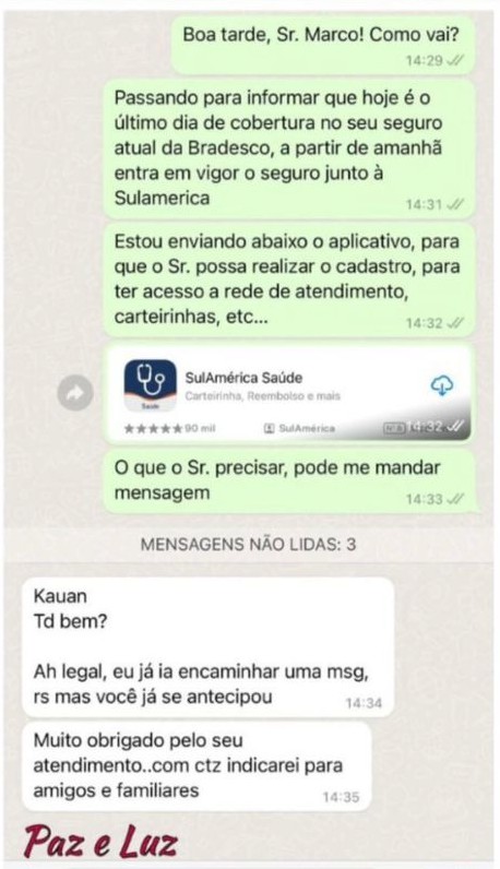 Feedback de cliente SulAmérica no WhatsApp